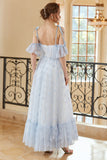 Princess A Line Off the Shoulder Light Blue Long Ball Dress