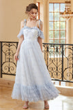 Princess A Line Off the Shoulder Light Blue Long Ball Dress