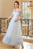 Princess A Line Off the Shoulder Light Blue Long Ball Dress
