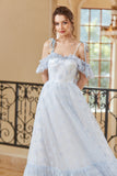 Princess A Line Off the Shoulder Light Blue Long Ball Dress