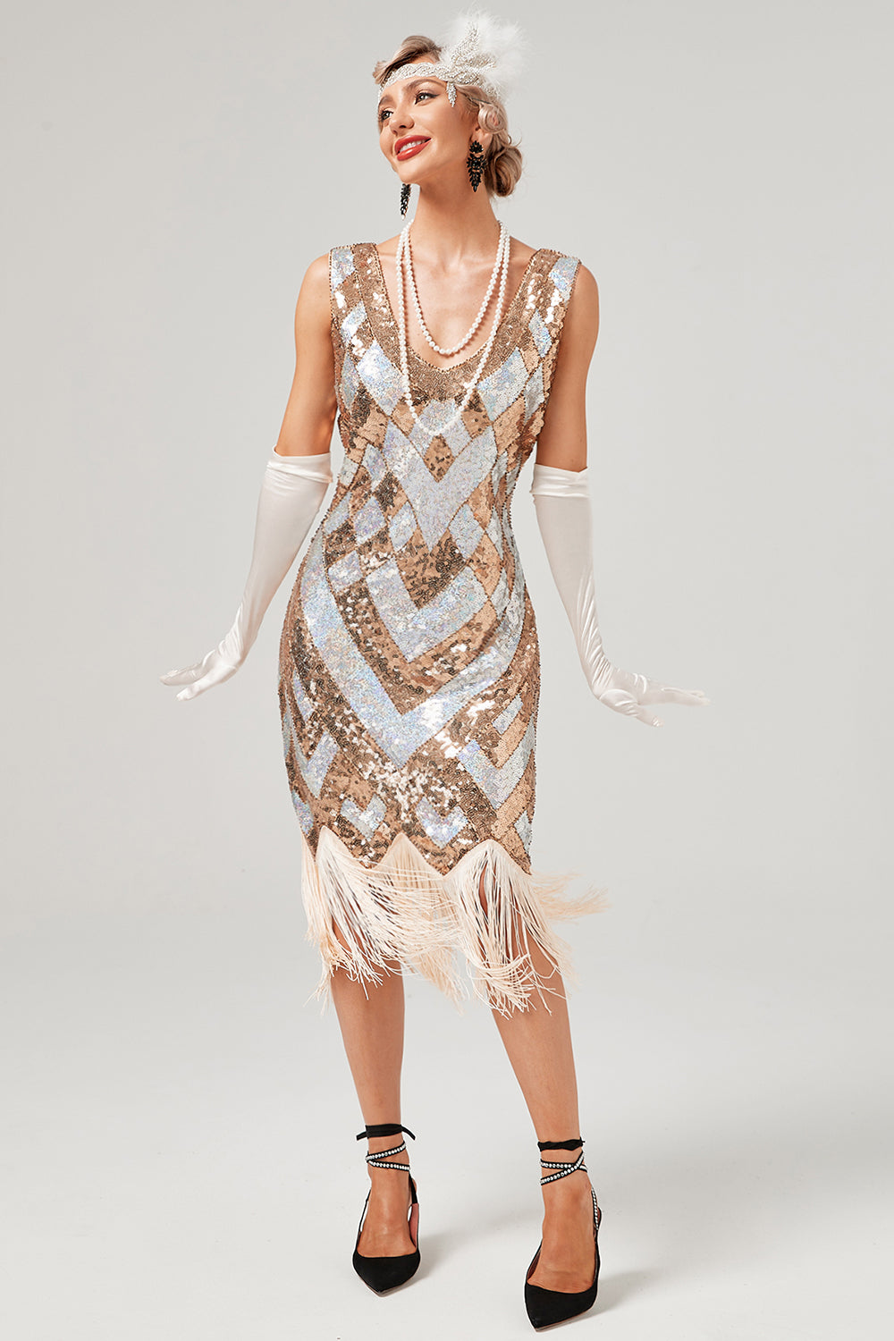 Golden Sequins 1920s Dress with Fringe
