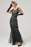 Ivory Mermaid Sequins Short Sleeve Long 1920s Flapper Dress