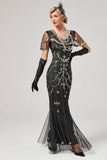Ivory Mermaid Sequins Short Sleeve Long 1920s Flapper Dress