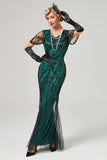 Ivory Mermaid Sequins Short Sleeve Long 1920s Flapper Dress