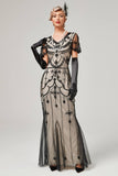 Ivory Mermaid Sequins Short Sleeve Long 1920s Flapper Dress