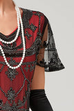 Red Mermaid Sequins Short Sleeve Long 1920s Flapper Dress