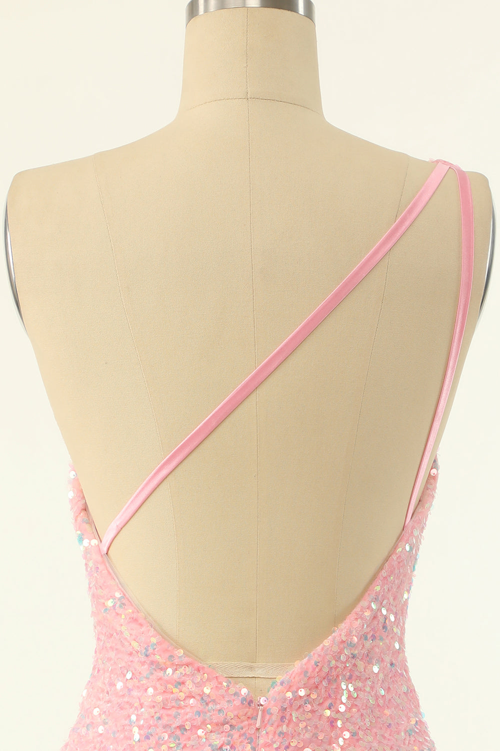 Pink One Shoulder Sequins Tight Cocktail Dress