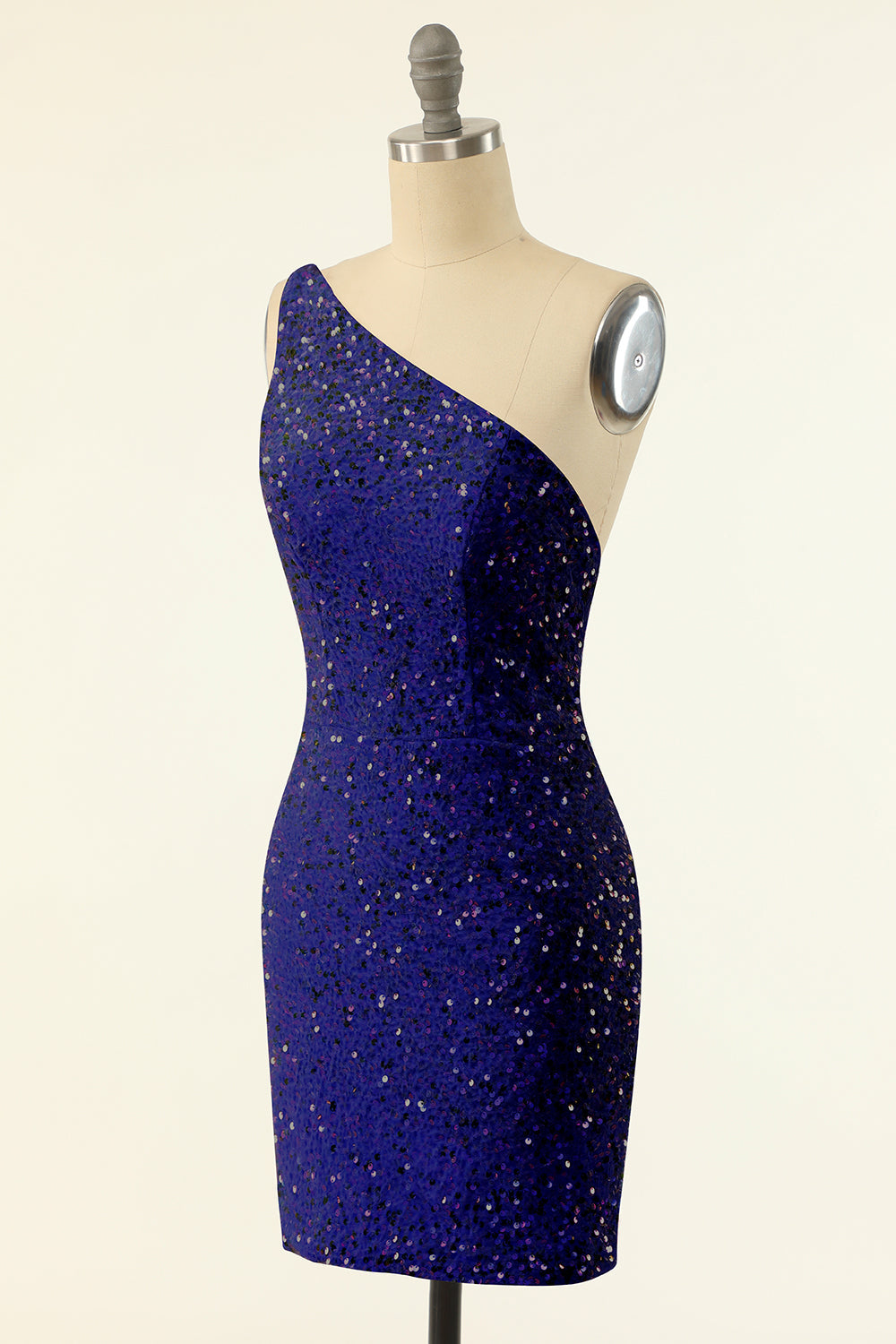 Royal Blue One Shoulder Sequins Tight Cocktail Dress