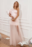 Blush One Shoulder Detachable Cocktail Dress