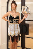 White Sequin Fringes Fitted Cocktail Dress
