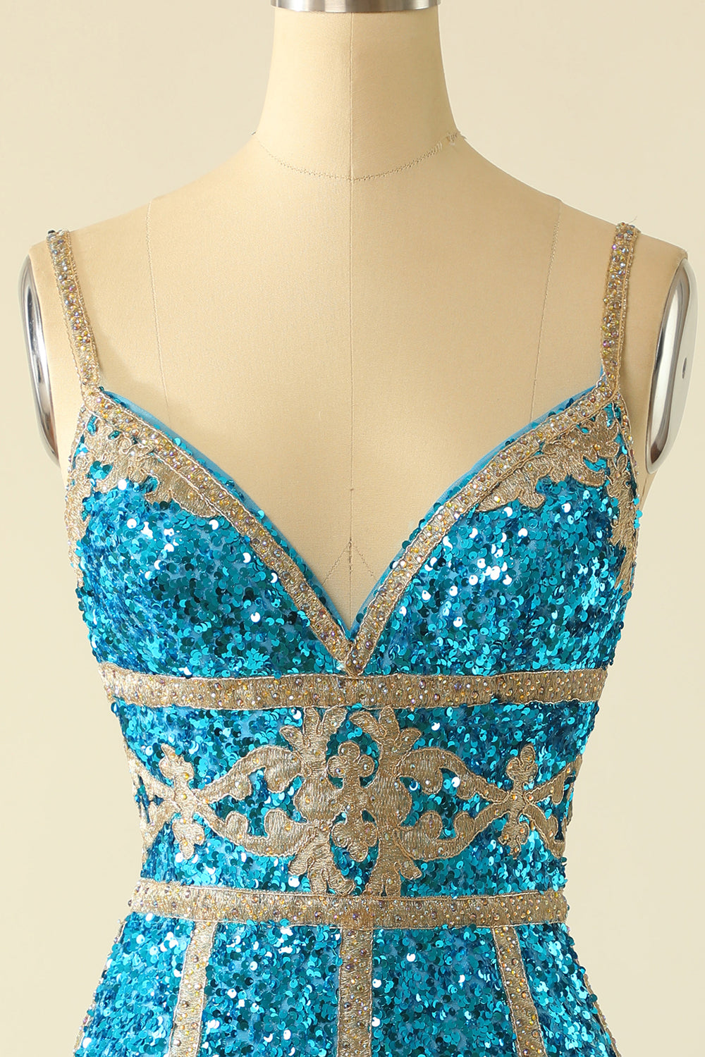Lake Blue Sequin Short Party Dress with Fringes