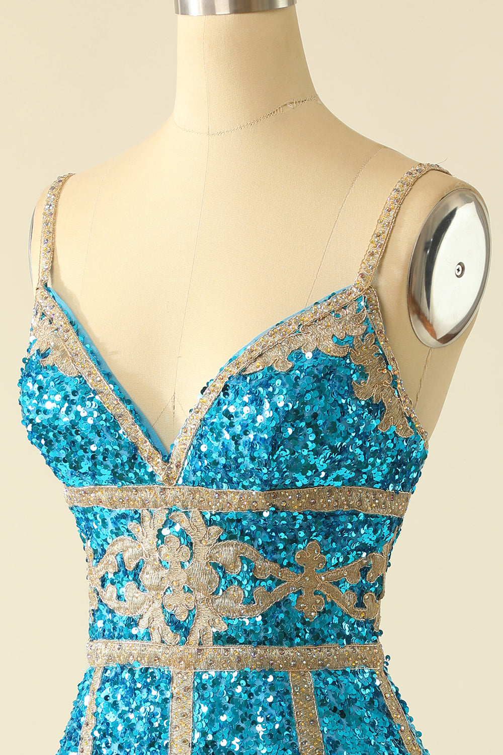 Lake Blue Sequin Short Party Dress with Fringes