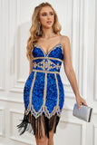 Royal Blue Sequined Cocktail Dress With Fringers