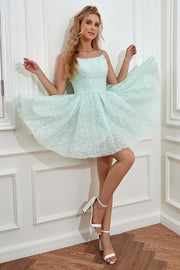 Light Green Sequins A-Line Lace-Up Cocktail Dress