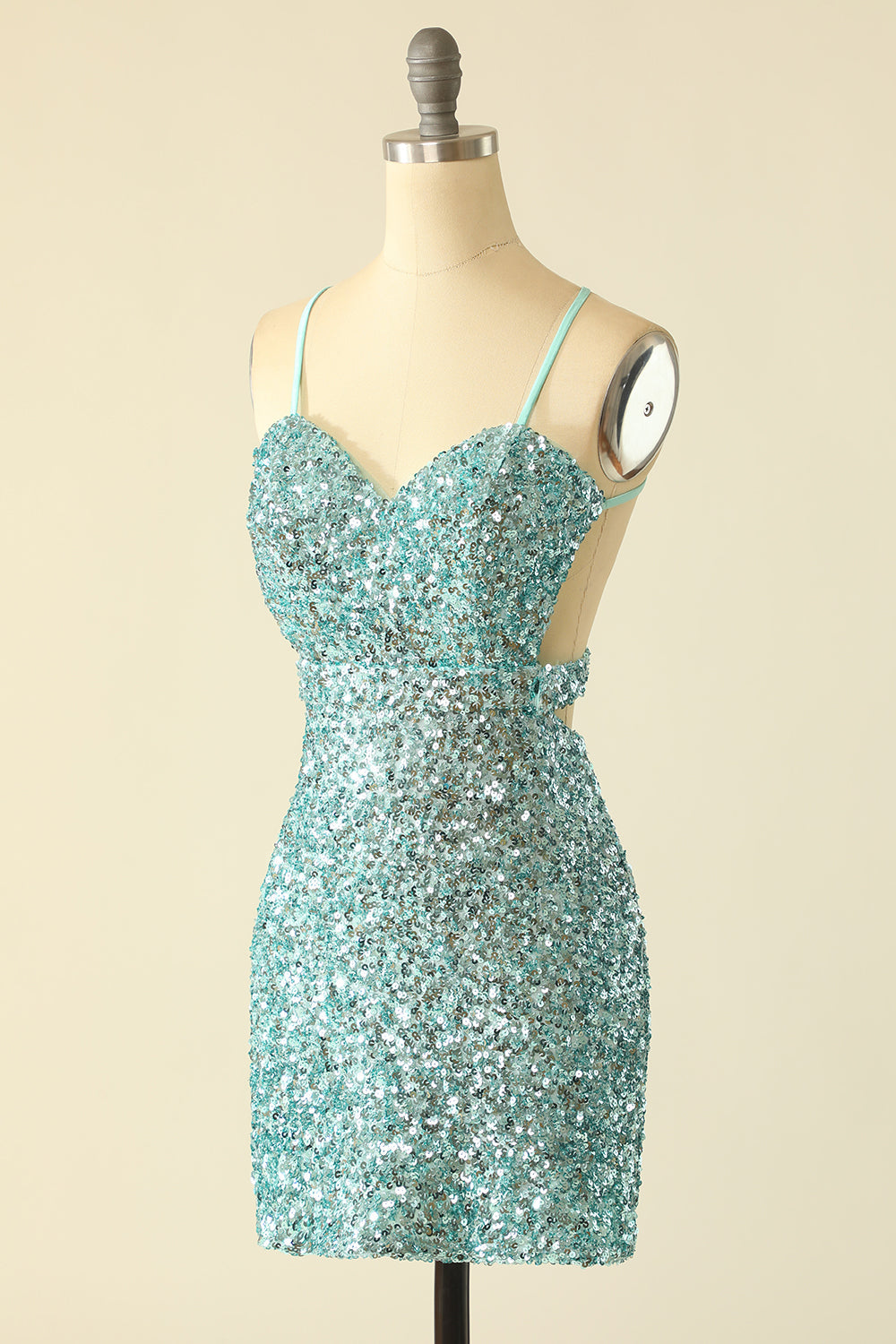 Blue Open Back Sequin Glitter Party Dress