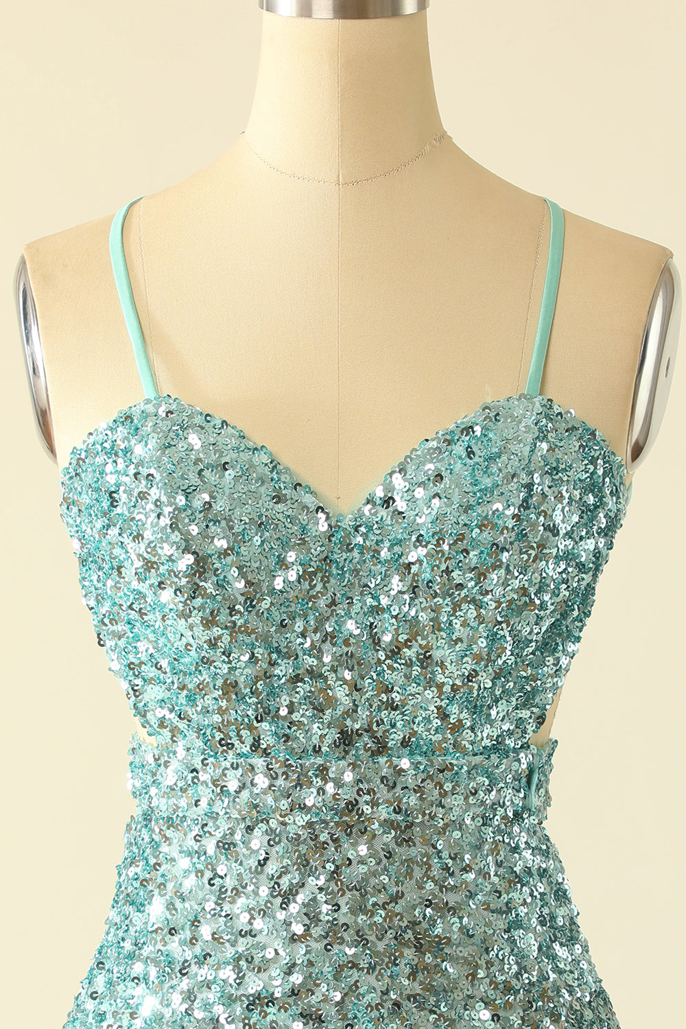 Blue Open Back Sequin Glitter Party Dress