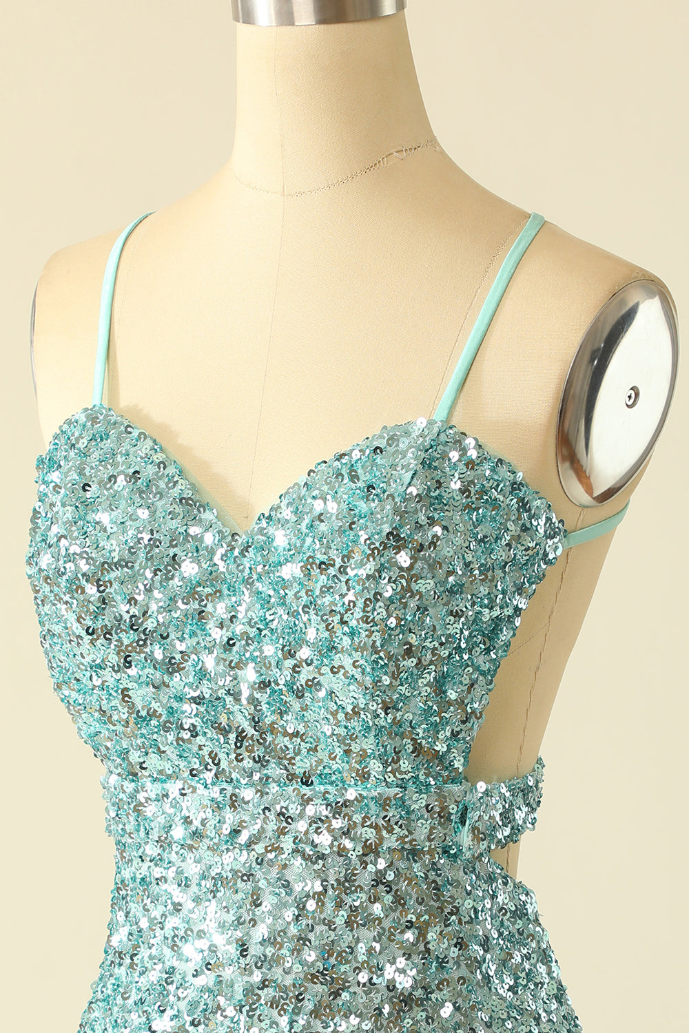 Blue Open Back Sequin Glitter Party Dress