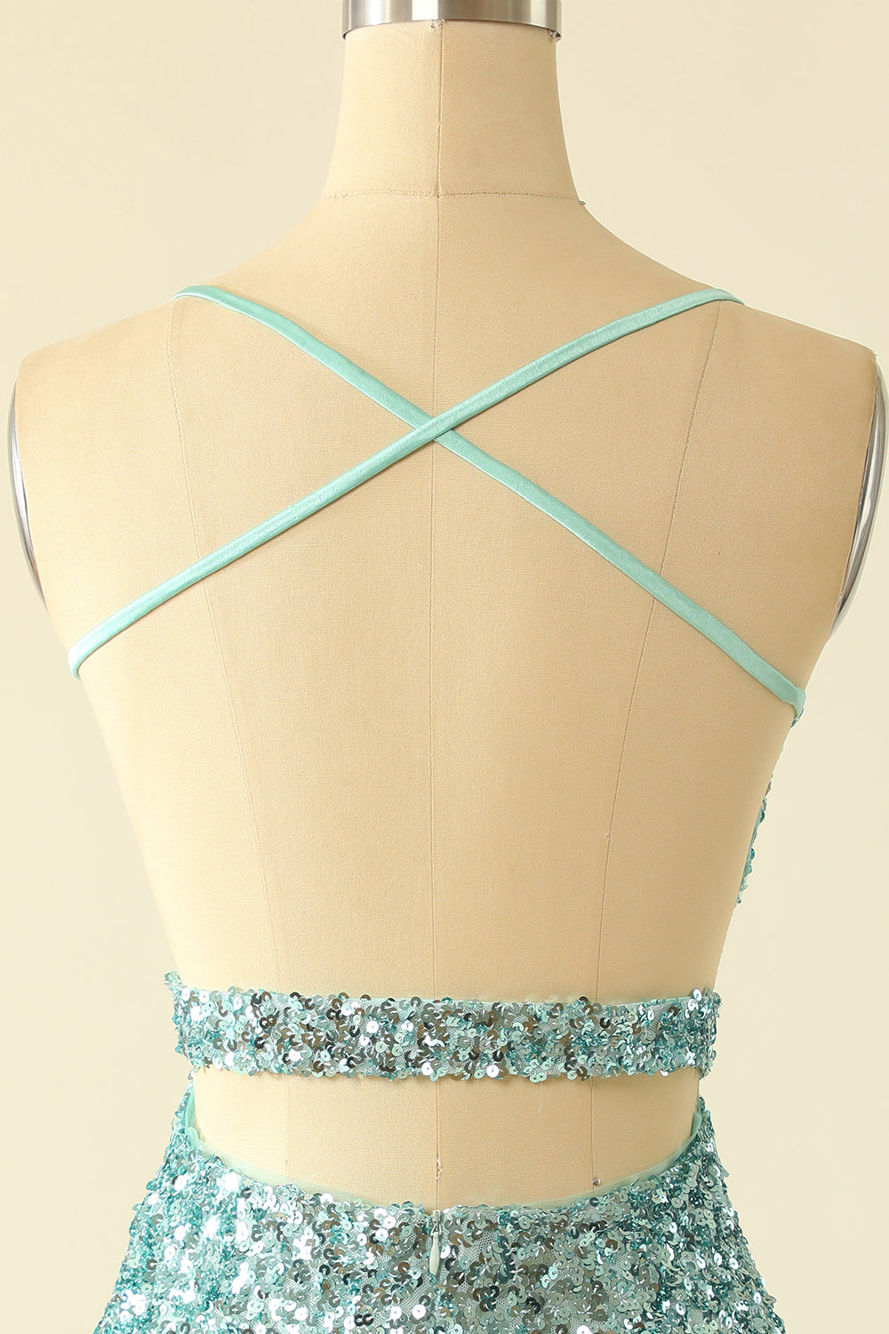 Blue Open Back Sequin Glitter Party Dress