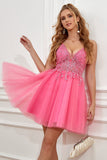 Fuchsia Spaghetti Straps A-Line Backless Short Cocktail Dress