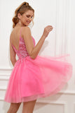 Fuchsia Spaghetti Straps A-Line Backless Short Cocktail Dress