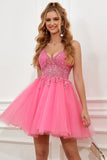 Fuchsia Spaghetti Straps A-Line Backless Short Cocktail Dress