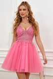 Fuchsia Spaghetti Straps A-Line Backless Short Cocktail Dress