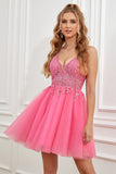 Fuchsia Spaghetti Straps A-Line Backless Short Cocktail Dress