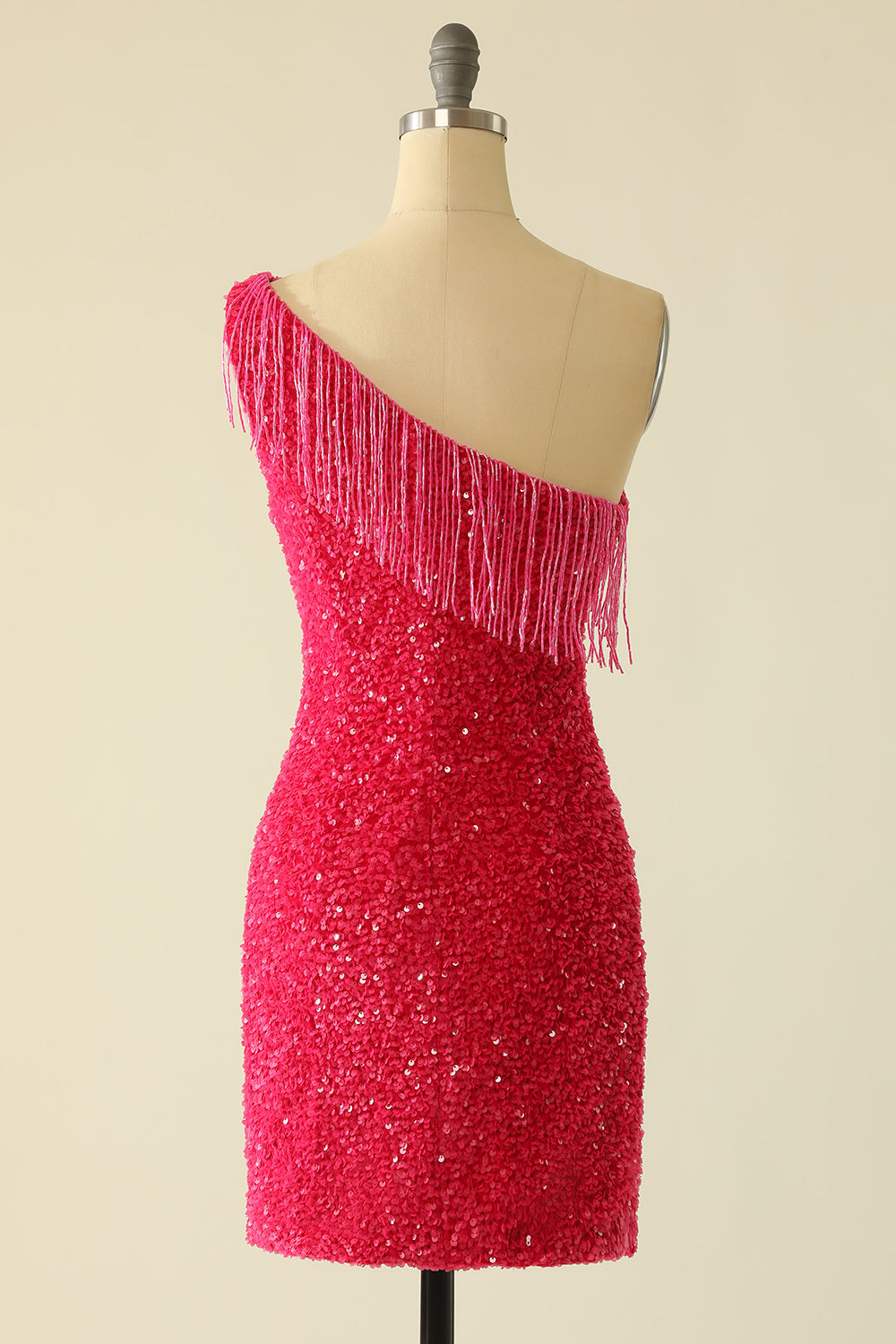 Hot Pink One Shoulder Sequin Party Dress