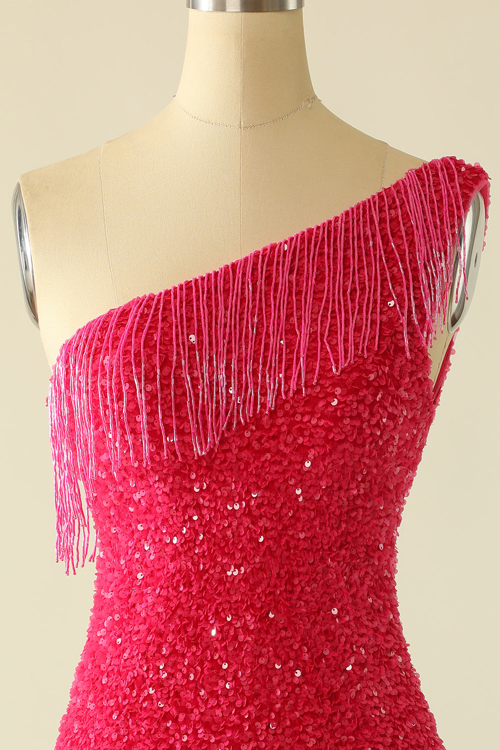 Hot Pink One Shoulder Sequin Party Dress