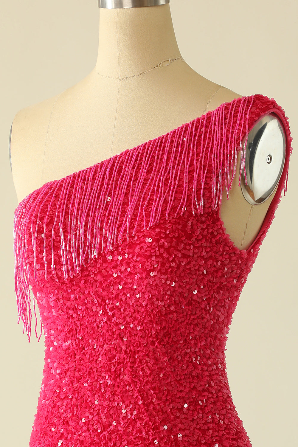 Hot Pink One Shoulder Sequin Party Dress