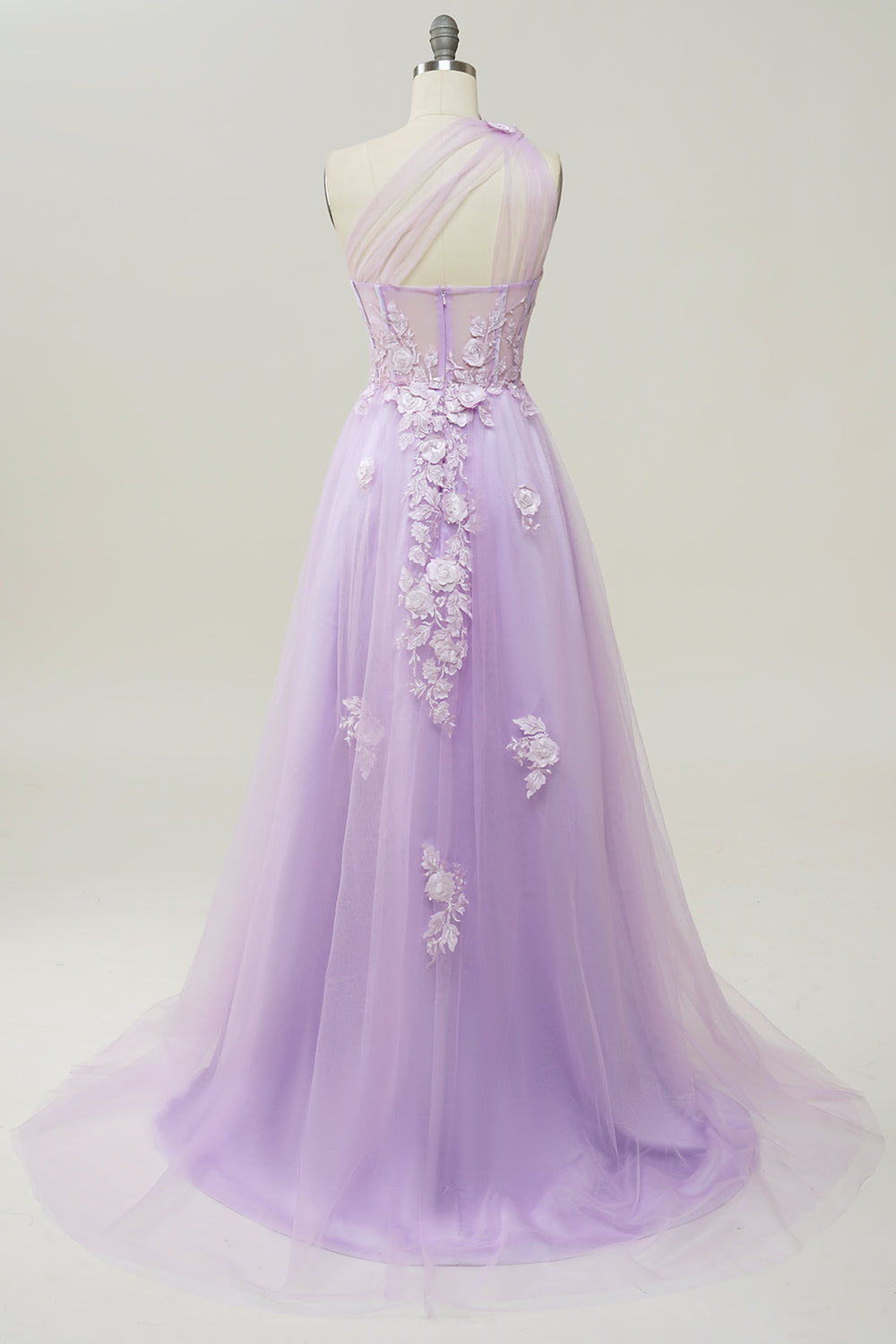 Sky Blue A Line One Shoulder Long Ball Dress with Appliques