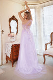 A Line One Shoulder Purple Plus Size Ball Dress with Appliques