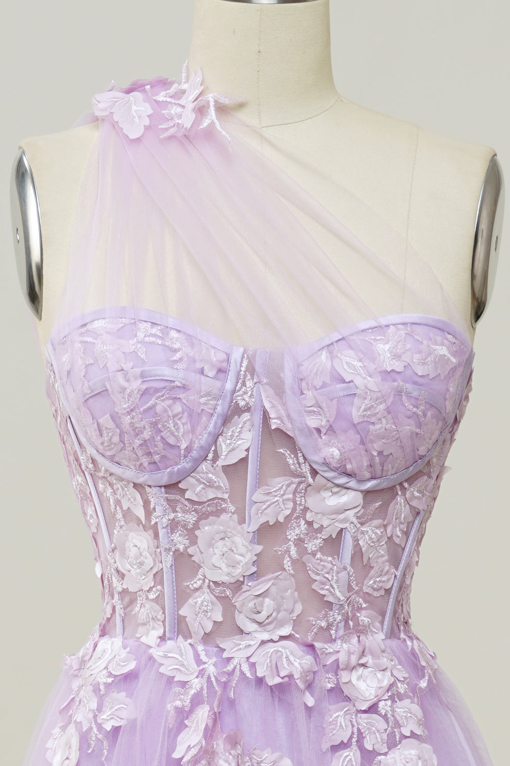 A Line One Shoulder Sky Blue Long Ball Dress with Appliques
