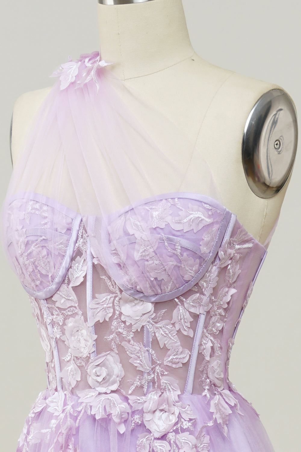 A Line One Shoulder Sky Blue Long Ball Dress with Appliques