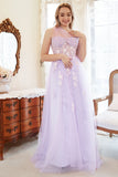 A Line One Shoulder Purple Plus Size Ball Dress with Appliques