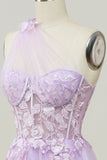 A Line One Shoulder Sky Blue Long Ball Dress with Appliques