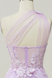 A Line One Shoulder Sky Blue Long Ball Dress with Appliques