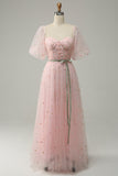 A Line Sweetheart Blush Long Ball Dress with Embroidery