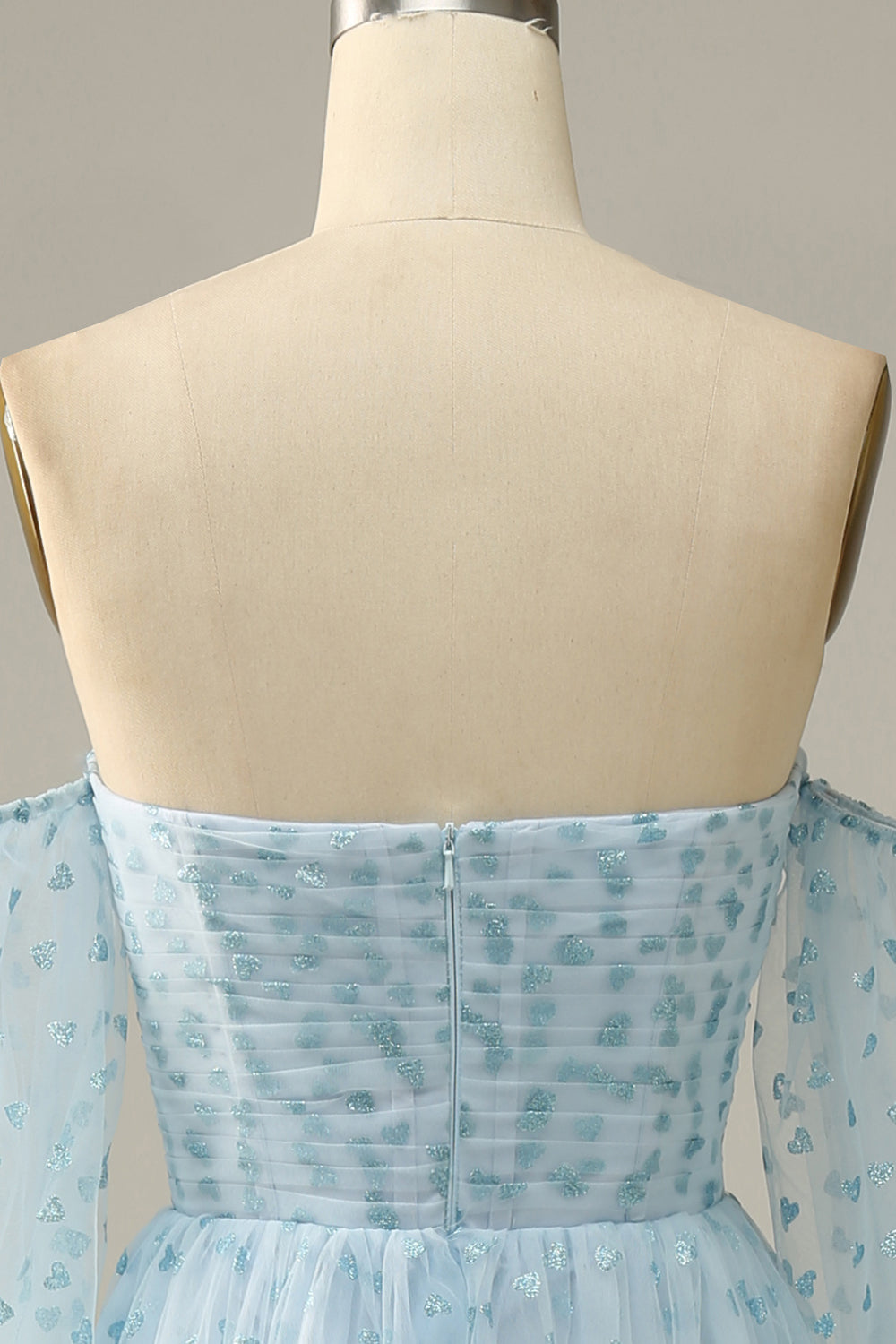 A Line Sky Blue Off The Shoulder Ball Dress with Half Sleeves