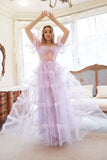 A Line Off the Shoulder Purple Corset Plus Size Ball Dress with Bowknot