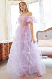 A Line Off the Shoulder Purple Corset Plus Size Ball Dress with Bowknot