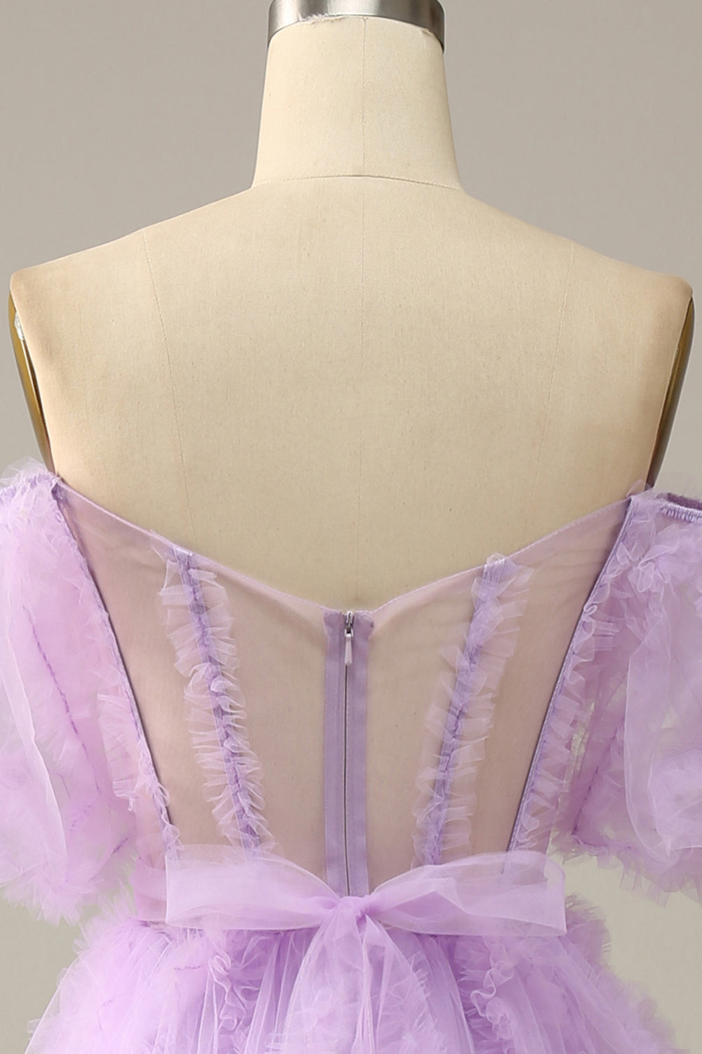 Purple A Line Off The Shoulder Floor Length Tulle Ball Dress with Bowknot