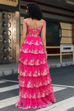 Trendy A Line Off the Shoulder Fuchsia Corset Ball Dress with Split Front
