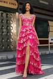 Trendy A Line Off the Shoulder Fuchsia Corset Ball Dress with Split Front