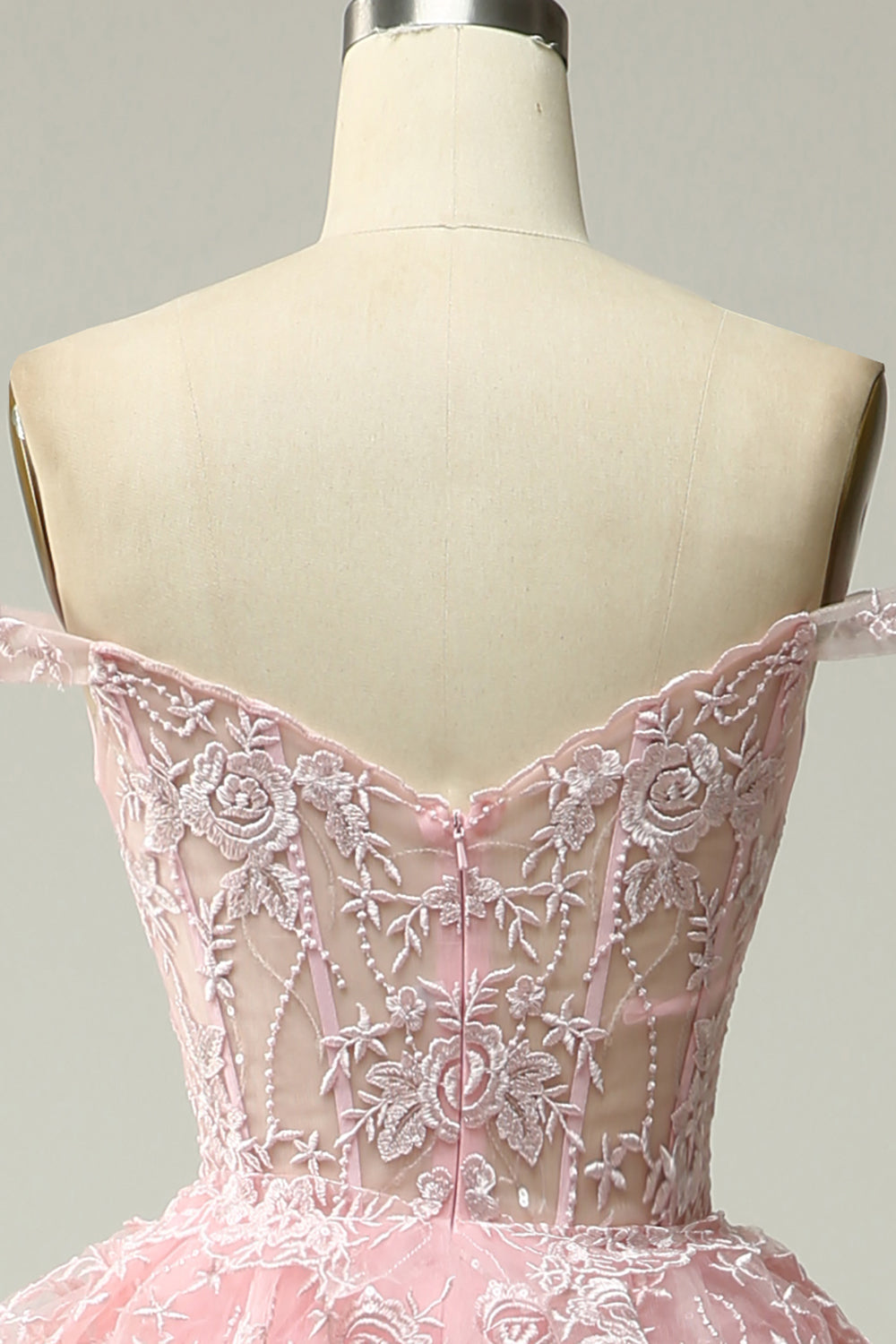 Princess A Line Off the Shoulder Pink Long Ball Dress with Appliques