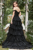 Princess A Line Black Off The Shoulder Long Tiered Ball Dress