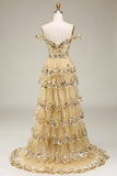 Princess A Line Off the Shoulder Black Pink Long Ball Dress with Tiered Lace