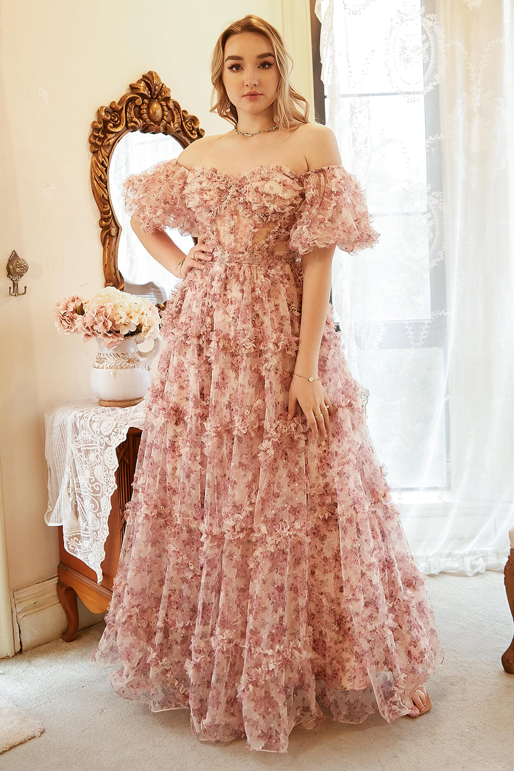 A Line Off the Shoulder Ivory Red Flower Plus Size Ball Dress