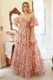 A Line Off the Shoulder Ivory Red Flower Plus Size Ball Dress