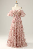 White Red Flower A Line Off The Shoulder Ball Dress